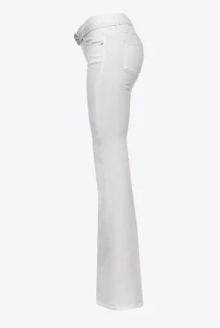 Jeans|PINKO Pantalon Flare En Bull De Coton Blanc Brill.