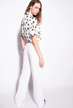 Tailleurs Et Ensembles|PINKO Pantalon Flare En Crepe De Polyester Blanc Lait