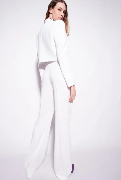 Tailleurs Et Ensembles|PINKO Pantalon Flare En Crepe De Polyester Blanc Lait
