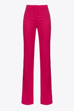 Tailleurs Et Ensembles|PINKO Pantalon Flare En Tissu Technique Stretch Rouge Framboise