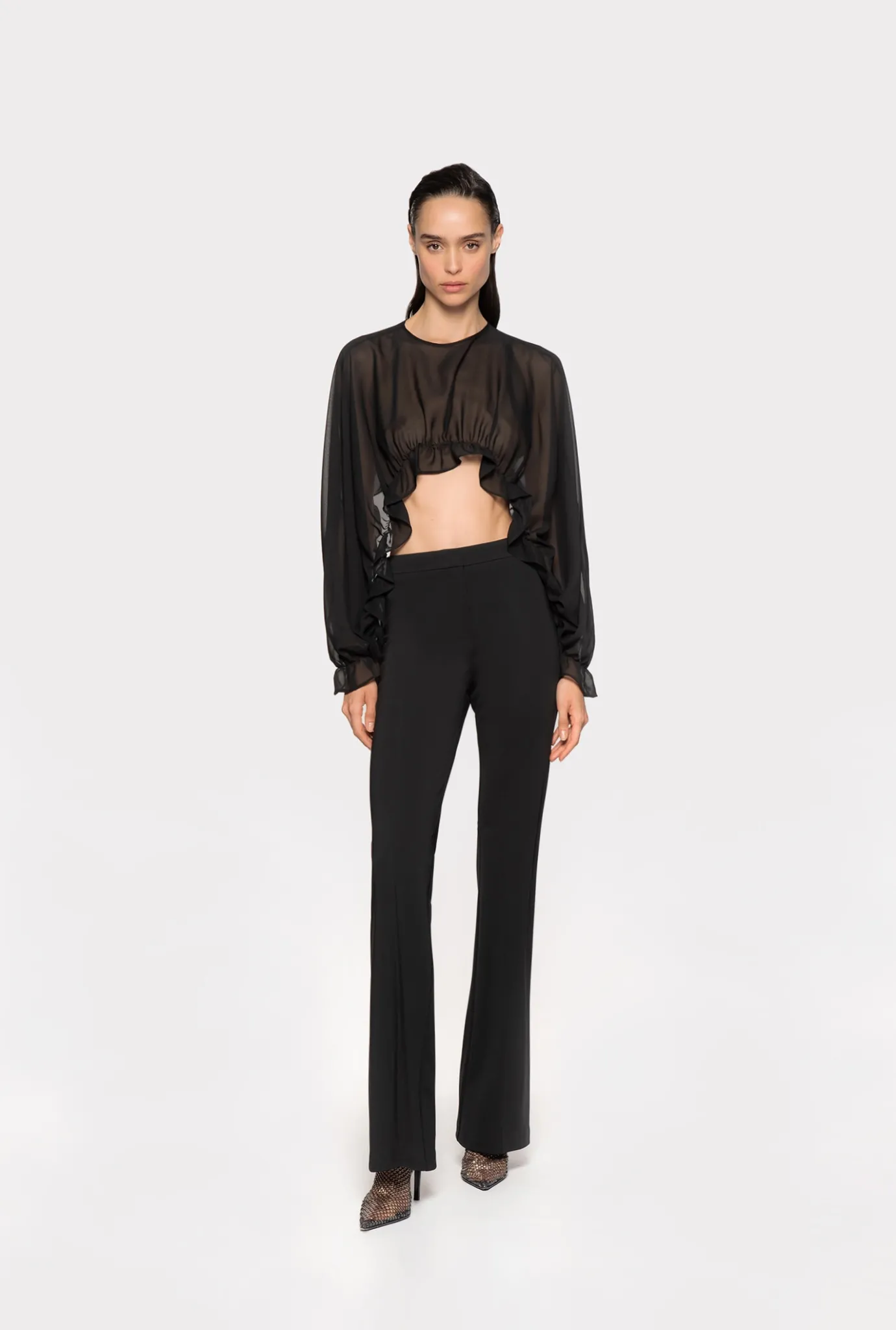 Pantalons|PINKO Pantalon Flare En Tissu Technique Stretch Noir Limousine