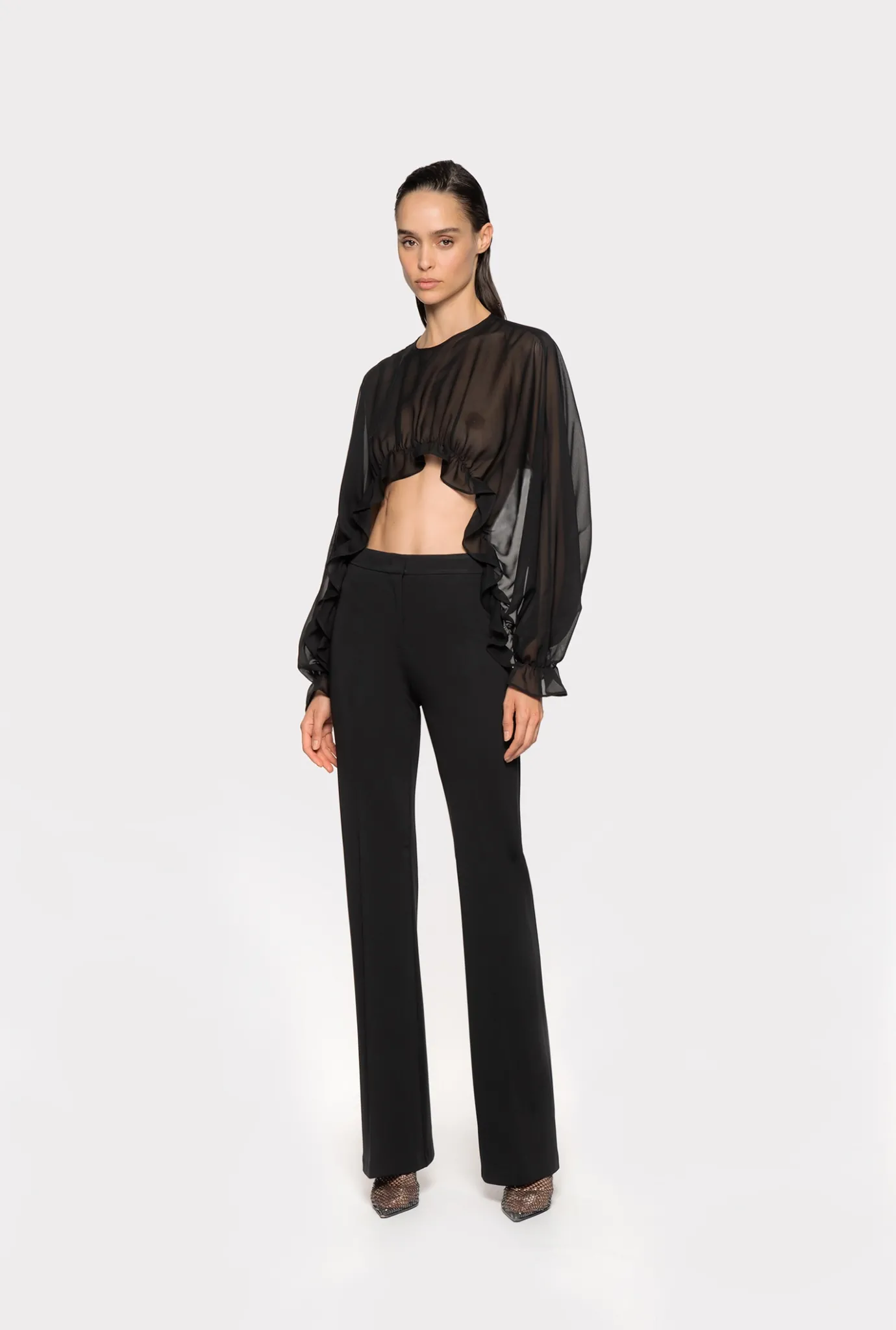 Pantalons|PINKO Pantalon Flare En Tissu Technique Stretch Noir Limousine