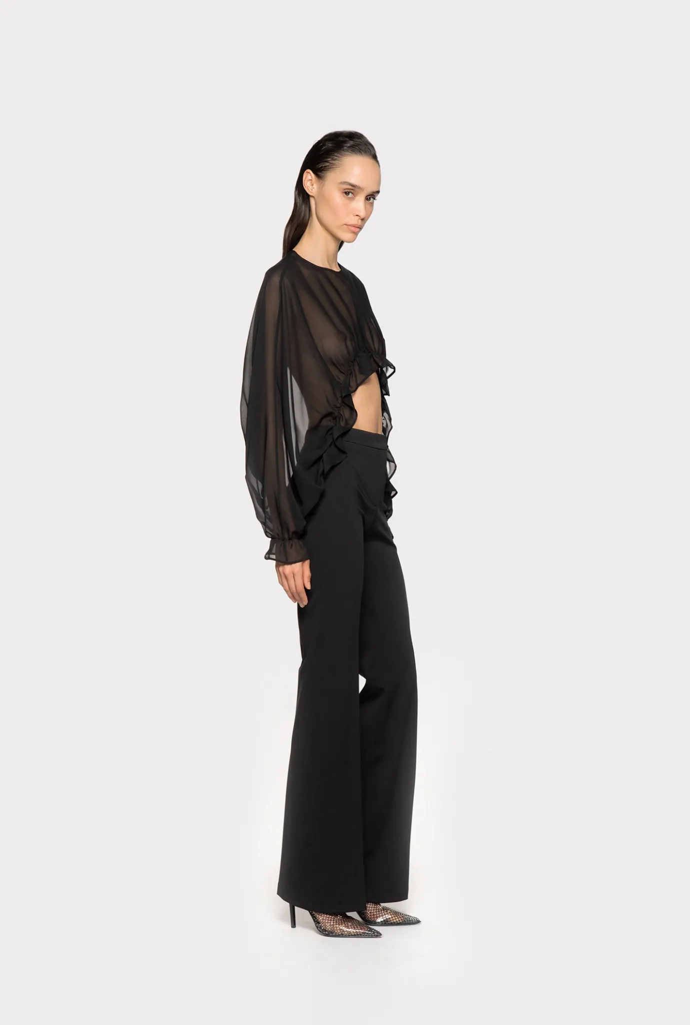Pantalons|PINKO Pantalon Flare En Tissu Technique Stretch Noir Limousine