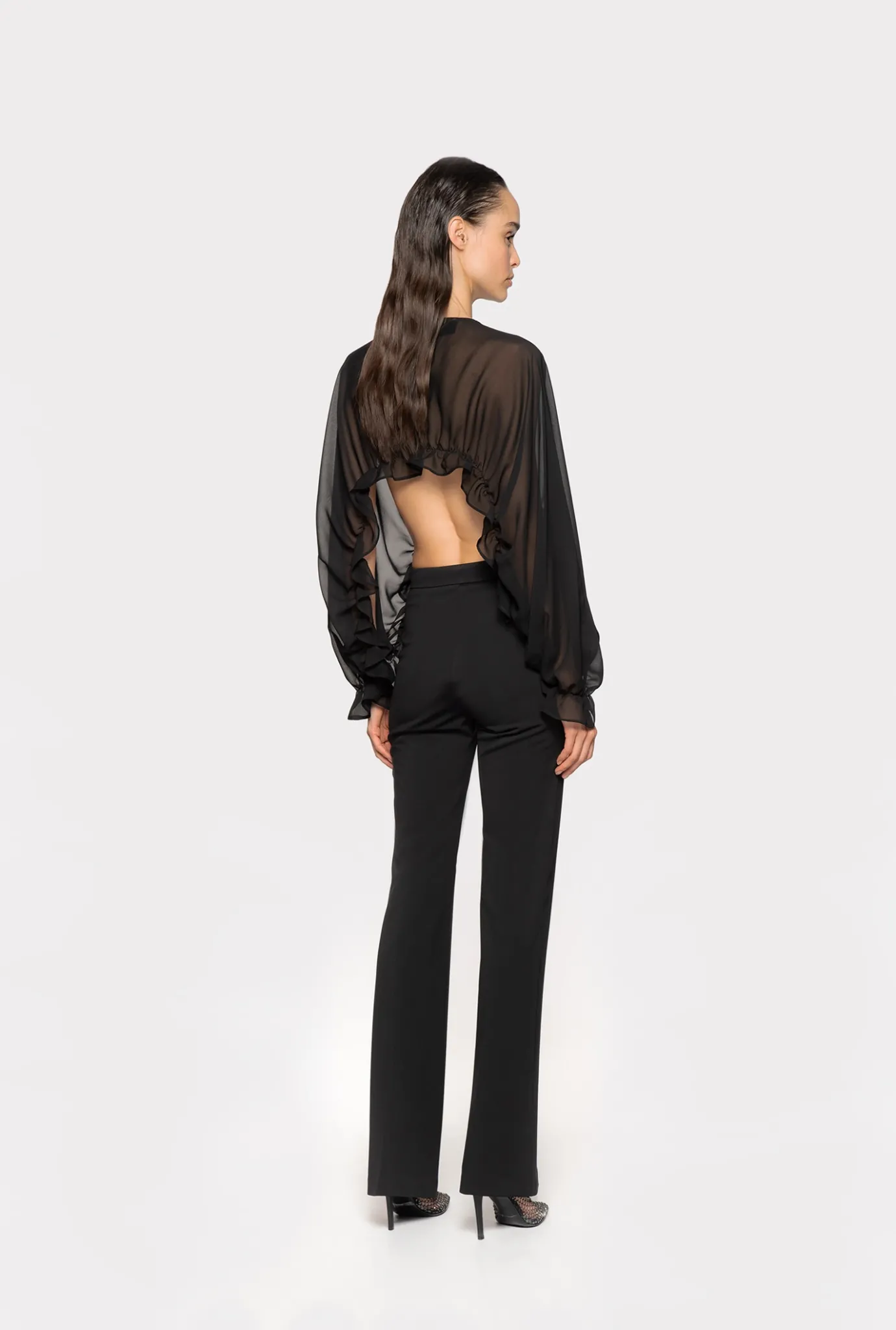 Pantalons|PINKO Pantalon Flare En Tissu Technique Stretch Noir Limousine