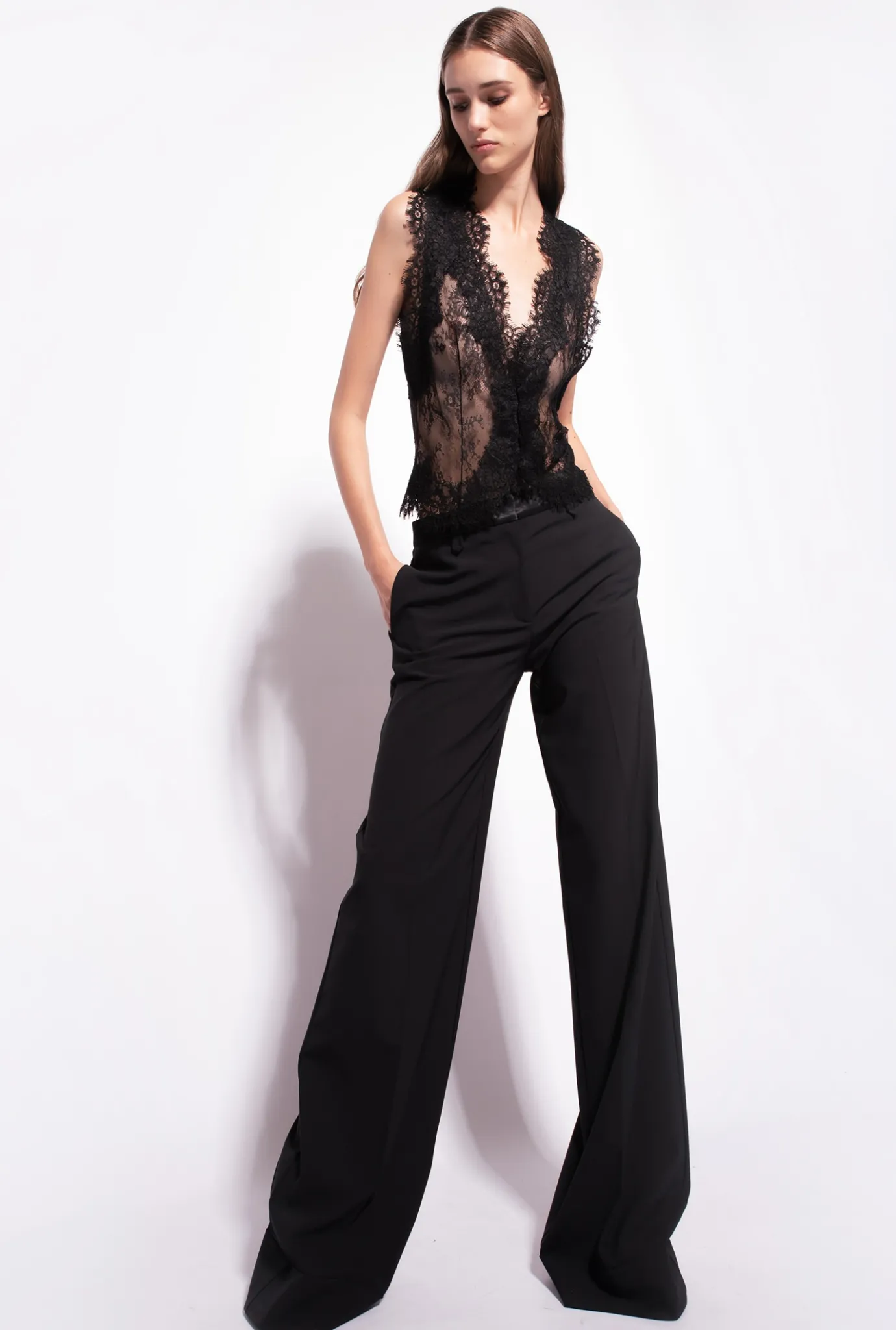 Tailleurs Et Ensembles|PINKO Pantalon Large En Satin Noir Limousine