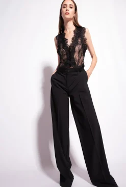 Tailleurs Et Ensembles|PINKO Pantalon Large En Satin Noir Limousine