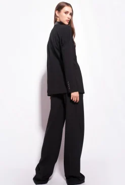 Tailleurs Et Ensembles|PINKO Pantalon Large En Satin Noir Limousine
