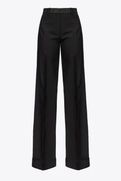 Tailleurs Et Ensembles|PINKO Pantalon Large En Satin Noir Limousine