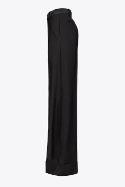 Tailleurs Et Ensembles|PINKO Pantalon Large En Satin Noir Limousine