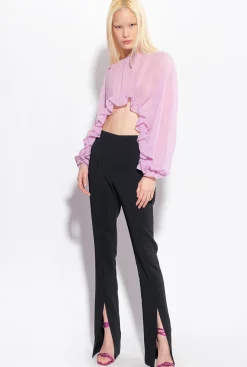 Tailleurs Et Ensembles|PINKO Pantalon Moulant Fendu En Bas Noir Limousine