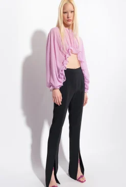 Tailleurs Et Ensembles|PINKO Pantalon Moulant Fendu En Bas Noir Limousine