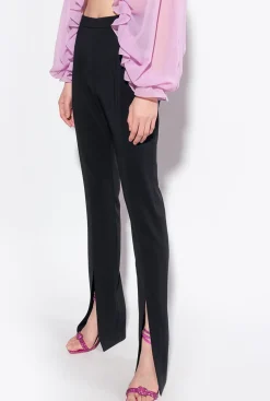 Tailleurs Et Ensembles|PINKO Pantalon Moulant Fendu En Bas Noir Limousine