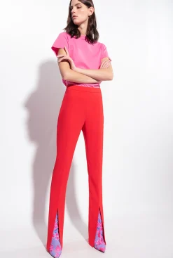 Tailleurs Et Ensembles|PINKO Pantalon Moulant Fendu En Bas Rouge Formule 1
