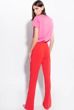Tailleurs Et Ensembles|PINKO Pantalon Moulant Fendu En Bas Rouge Formule 1