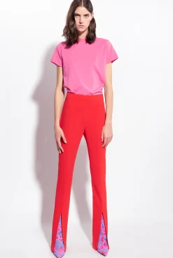 Tailleurs Et Ensembles|PINKO Pantalon Moulant Fendu En Bas Rouge Formule 1