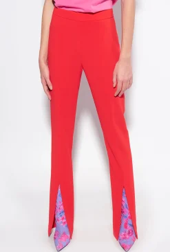 Tailleurs Et Ensembles|PINKO Pantalon Moulant Fendu En Bas Rouge Formule 1