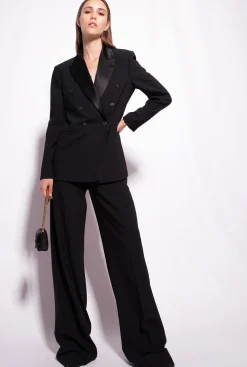 Tailleurs Et Ensembles|PINKO Pantalon Palazzo Ample Noir Limousine