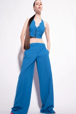 Tailleurs Et Ensembles|PINKO Pantalon Palazzo Taille Haute Bleu Directoire