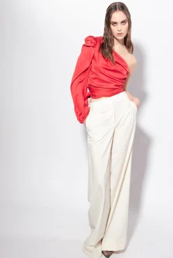 Tailleurs Et Ensembles|PINKO Pantalon Palazzo Taille Haute Blanc-Glace A La Vanille