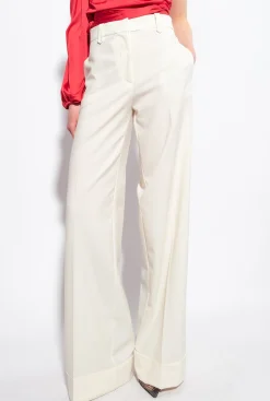 Tailleurs Et Ensembles|PINKO Pantalon Palazzo Taille Haute Blanc-Glace A La Vanille