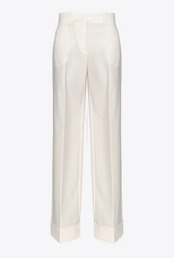 Tailleurs Et Ensembles|PINKO Pantalon Palazzo Taille Haute Blanc-Glace A La Vanille
