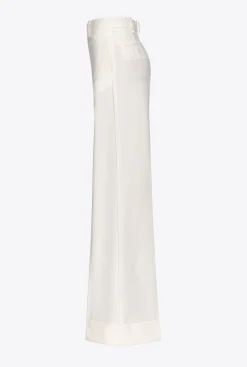 Tailleurs Et Ensembles|PINKO Pantalon Palazzo Taille Haute Blanc-Glace A La Vanille