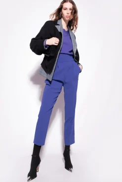 Tailleurs Et Ensembles|PINKO Pantalon Taille Haute En Crepe Stretch Bleu Spectre