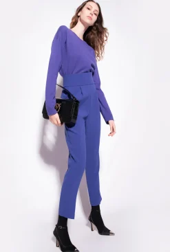 Tailleurs Et Ensembles|PINKO Pantalon Taille Haute En Crepe Stretch Bleu Spectre