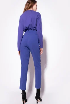 Tailleurs Et Ensembles|PINKO Pantalon Taille Haute En Crepe Stretch Bleu Spectre