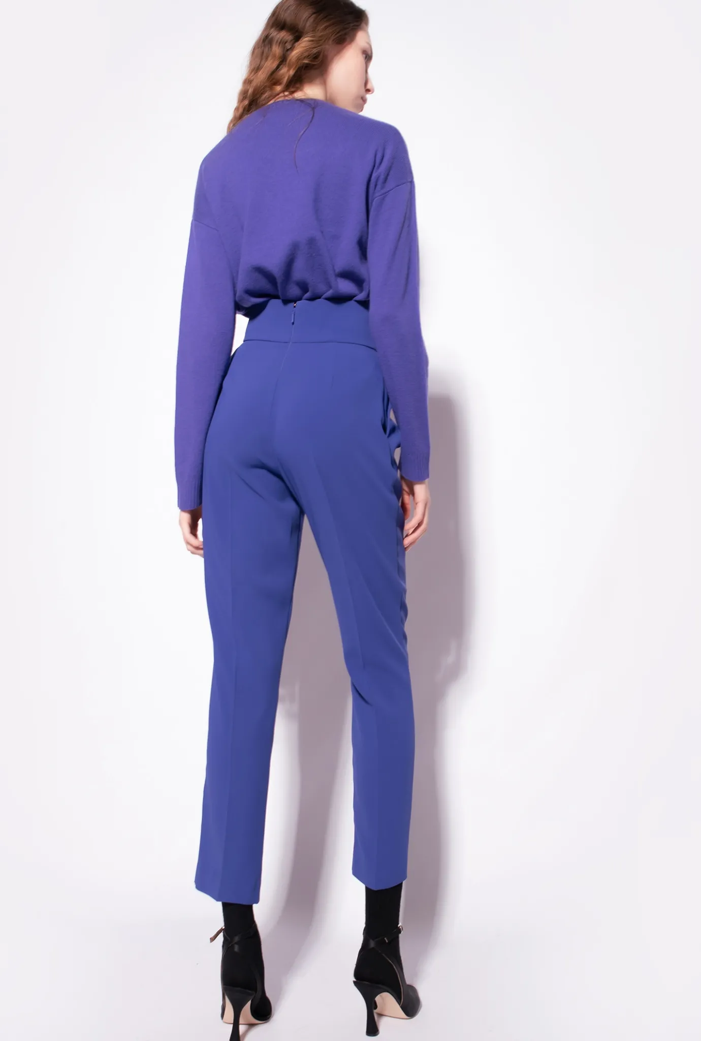 Tailleurs Et Ensembles|PINKO Pantalon Taille Haute En Crepe Stretch Bleu Spectre