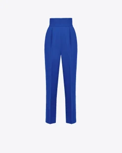Tailleurs Et Ensembles|PINKO Pantalon Taille Haute En Crepe Stretch Bleu Spectre