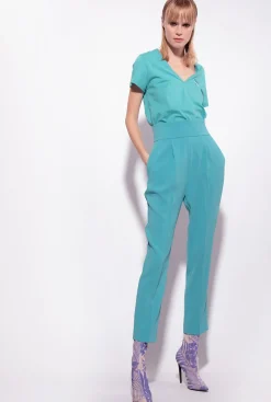Tailleurs Et Ensembles|PINKO Pantalon Taille Haute En Crepe Stretch Bleu Ciel-Marine