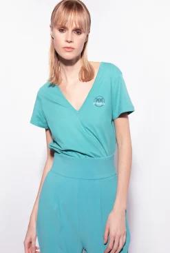 Tailleurs Et Ensembles|PINKO Pantalon Taille Haute En Crepe Stretch Bleu Ciel-Marine