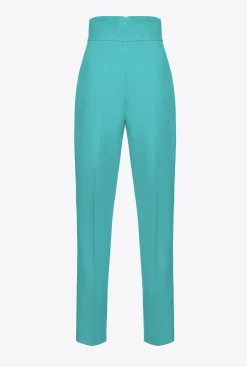 Tailleurs Et Ensembles|PINKO Pantalon Taille Haute En Crepe Stretch Bleu Ciel-Marine