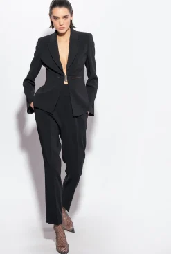 Tailleurs Et Ensembles|PINKO Pantalon Taille Haute En Crepe Stretch Noir Limousine