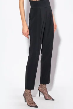 Tailleurs Et Ensembles|PINKO Pantalon Taille Haute En Crepe Stretch Noir Limousine