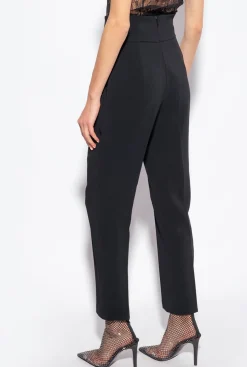 Tailleurs Et Ensembles|PINKO Pantalon Taille Haute En Crepe Stretch Noir Limousine