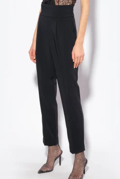 Tailleurs Et Ensembles|PINKO Pantalon Taille Haute En Crepe Stretch Noir Limousine