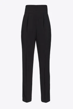 Tailleurs Et Ensembles|PINKO Pantalon Taille Haute En Crepe Stretch Noir Limousine