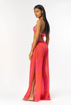 Maillots De Bain|PINKO Pantalon Wide Leg A Imprime Floral Multicolore Rose/Orange