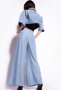 Jeans|PINKO Pantalon Wide Leg En Denim Lyocell Delavage Clair