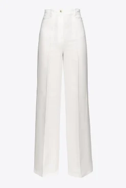Tailleurs Et Ensembles|PINKO Pantalon Wide Leg En Lin Blanc Soie