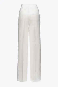 Tailleurs Et Ensembles|PINKO Pantalon Wide Leg En Lin Blanc Soie