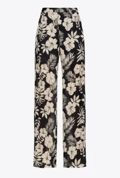 Tailleurs Et Ensembles|PINKO Pantalon Wide Leg Fleur Graphique Noir/Beurre