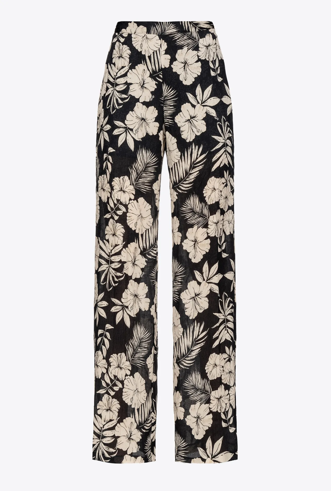 Tailleurs Et Ensembles|PINKO Pantalon Wide Leg Fleur Graphique Noir/Beurre