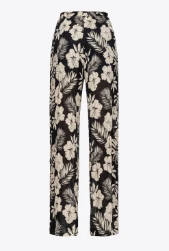 Tailleurs Et Ensembles|PINKO Pantalon Wide Leg Fleur Graphique Noir/Beurre