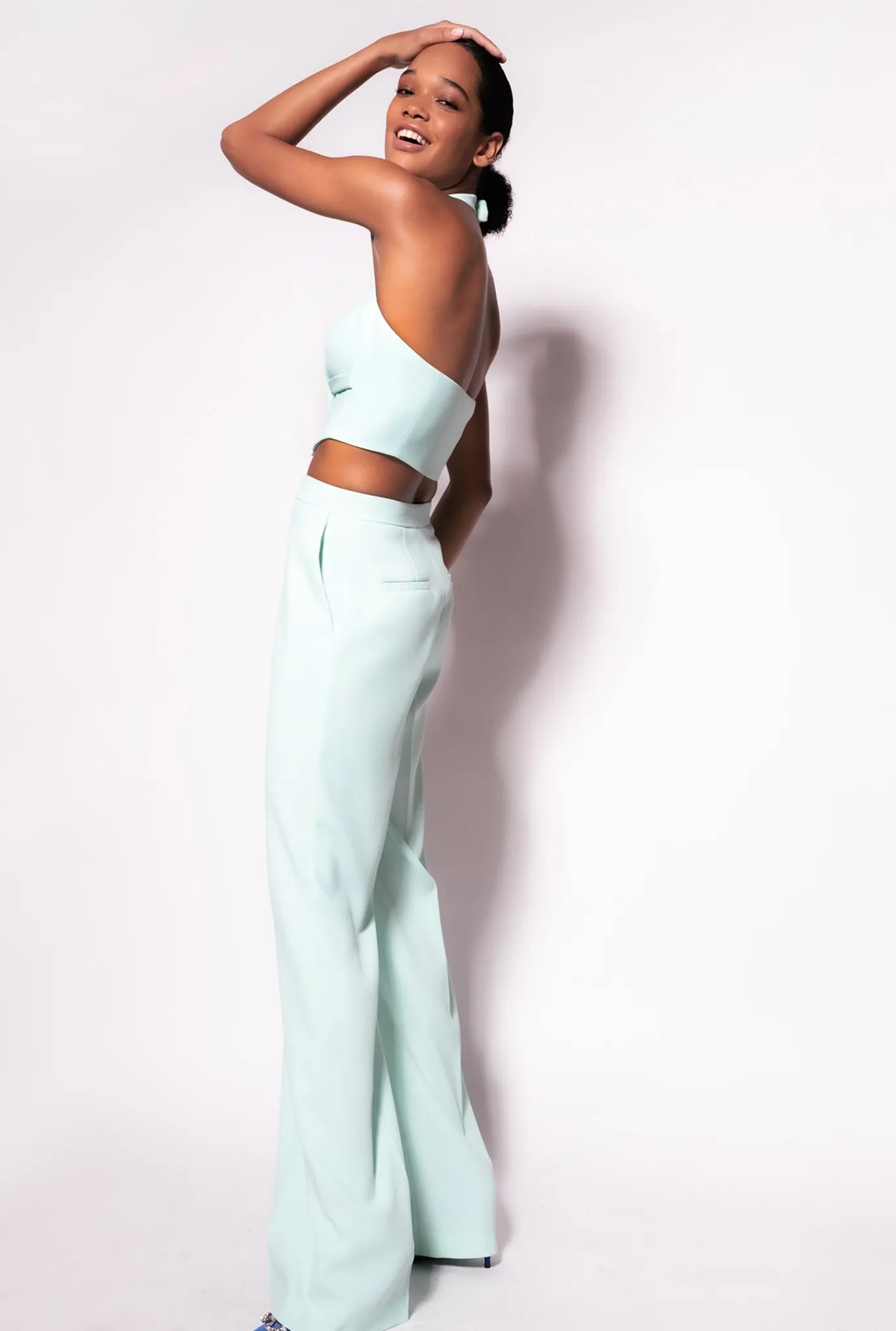 Tailleurs Et Ensembles|PINKO Pantalon Wide Leg Stretch Bleu Verre