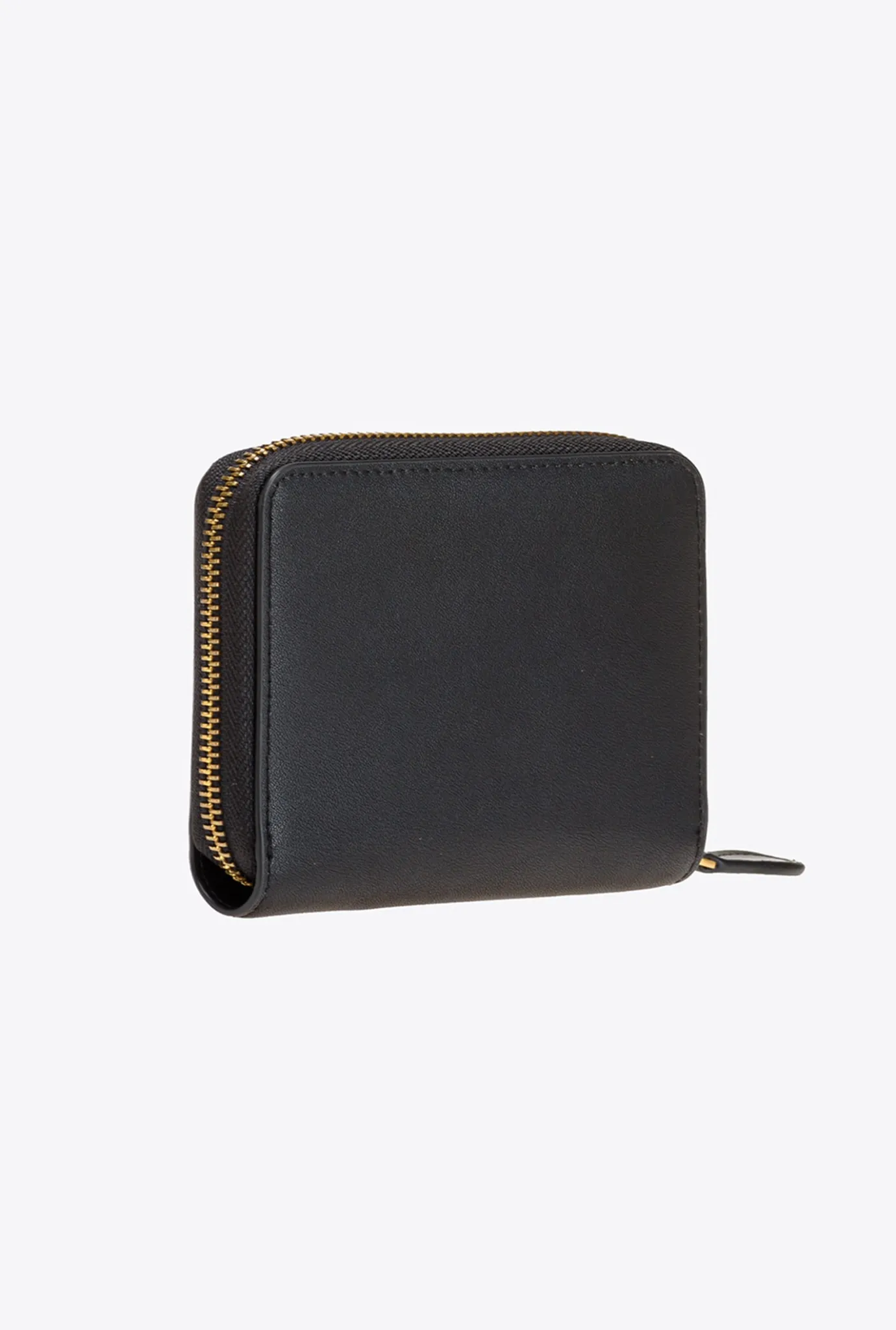 Maroquinerie|PINKO Petit Portefeuille A Contour Zippe En Cuir Noir-Vieil Or