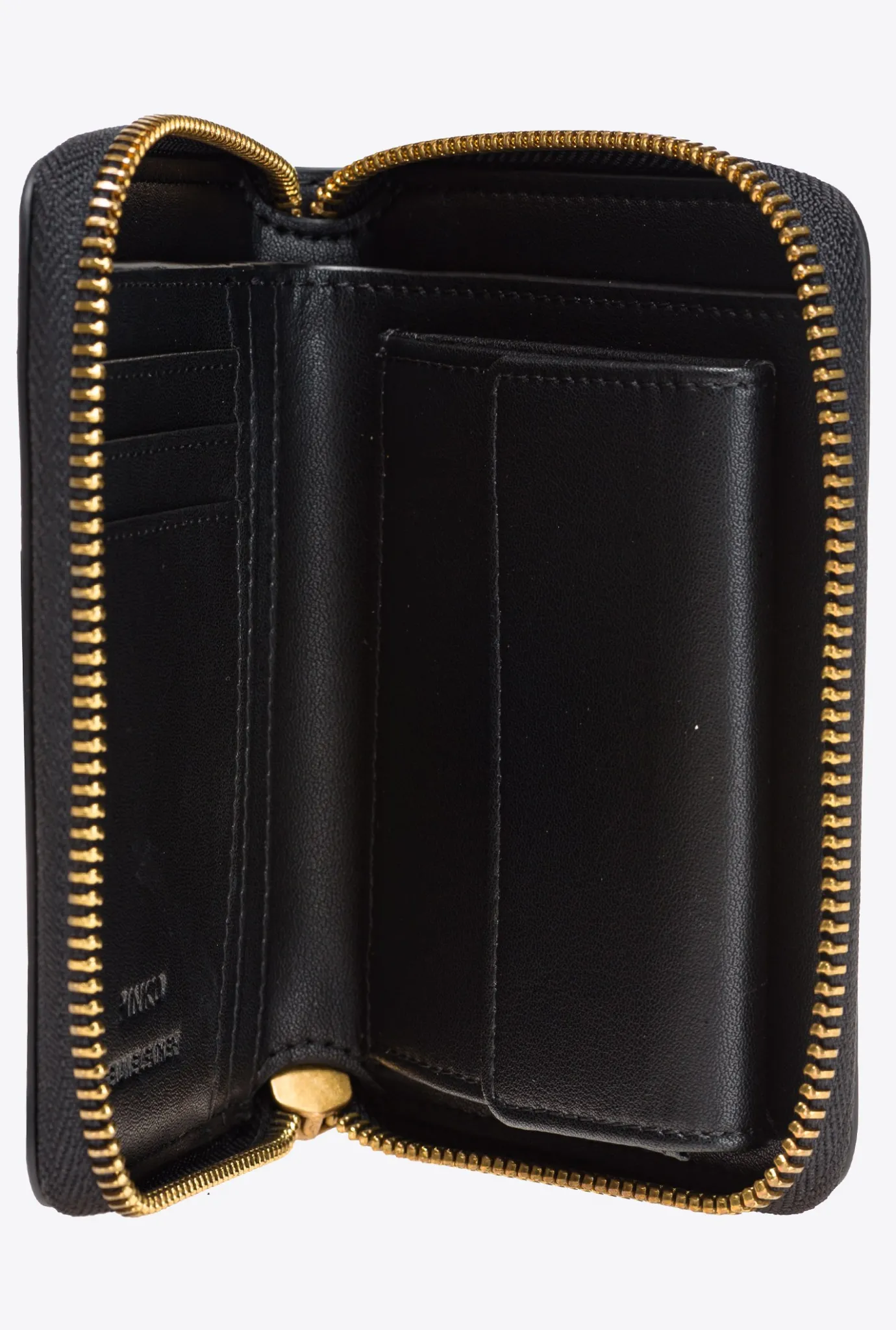 Maroquinerie|PINKO Petit Portefeuille A Contour Zippe En Cuir Noir-Vieil Or