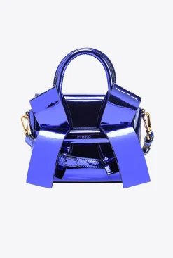 Sacs De Soirée|PINKO Petit Sac A Main Aika Effet Miroir Bleu Clematite-Or Antique